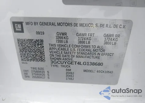 2020 Chevrolet Silverado K1500 Ltz from USA, damaged, VIN 3GCUYGET4LG138680